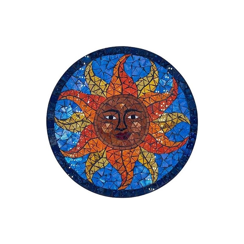 Mosaic Sun Face Plaque 16 Inch Diameter, Blue
