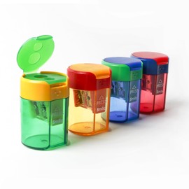 Smilo 4-Pack Dual Hole Pencil Sharpeners – Large Capacity Shavings Container, Manual Sharpener for Standard & Thick Colored Pencils – Bulk Set for School, Office, Artists & Students