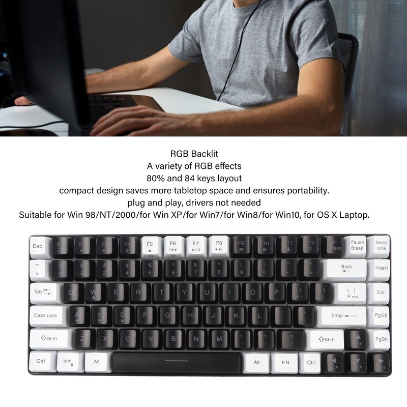 Gaming Keyboard Type C 84 Keys RGB Backlit Ergonomically Curved
