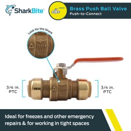 SharkBite 3/4 Inch Ball Valve, Push to Connect Brass Plumbing Fitting, Water Shut Off, PEX Pipe, Copper, CPVC, PE-RT and HDPE Pipe, 22185-0000LFA