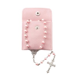 Calkkrer 1 x Catholic Rosary, Communion Rosary with Retro Cross, Velvet Gift Bag, Elegant Cross, Christening, Communion Wedding, Communion Party., Plastic