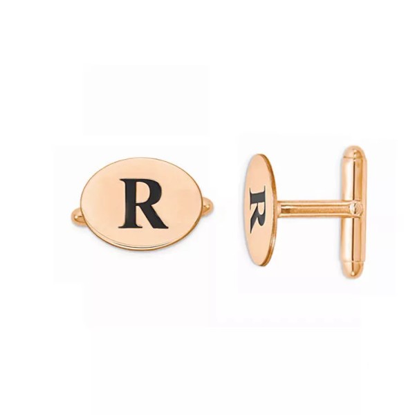 Rosegold Custom Engraved Letter Initial Oval Groom Cufflinks in Rose