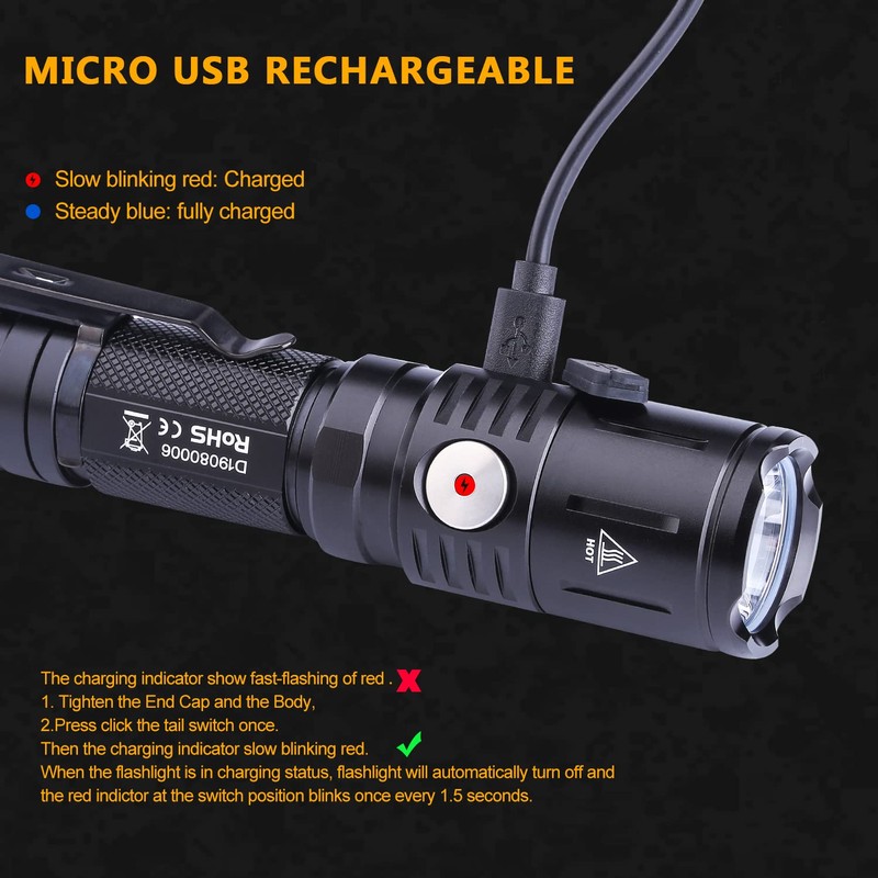 soonfire MX65 Tactical Flashlight 1060 Lumens Built-in a Fast Charging