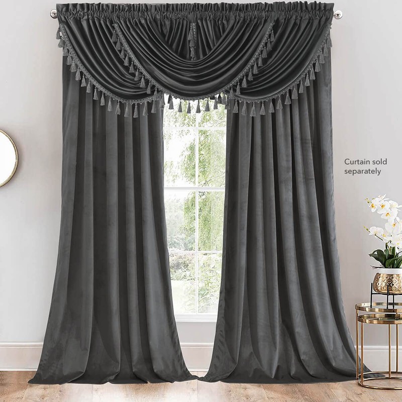 Royal Tradition Heavyweight Velvet Waterfall Valance, Grey (37x57) Single Rod