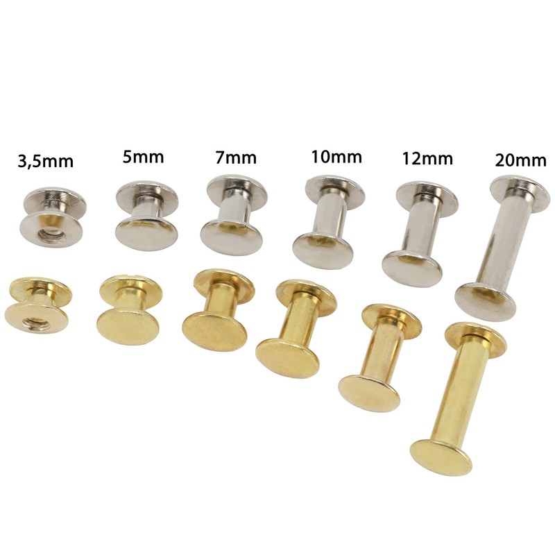 Book Screws Brass-Plated or Nickel-Plated Chicago Screws Book Rivets Size
