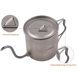 Lixada Titanium Coffee Pot, 13.5oz, Silver, Portable, Camping Coffee Pot with Removable Spout