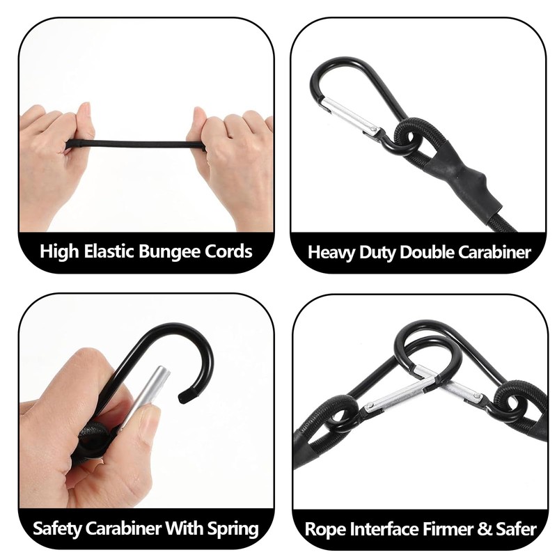 10 PCS Bungee Cords with Carabiner Clips, Heavy Duty Bungee