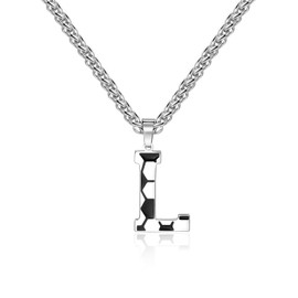 Lantine Football Letter Necklace A-Z Football Pendant Stainless Steel Letter Chain 55 cm Chain Football Gifts, Stainless Steel