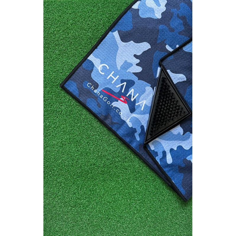 CHANA Golf - Blue Camo Golf Towel with Built-in Brush