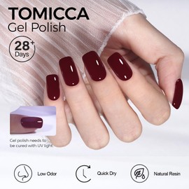 TOMICCA Red Gel Nail Polish, 1 Pcs Dark Red Gel Polish, Soak Off UV Cherry Red Nail Polish Gel, Long Lasting Gel Polish Burgundy Red Color Nail Art DIY Manicure Salon