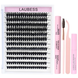 Lash Clusters Kit Cluster Lashes LAUBESS DIY Lash Extension Kit Eyelash Extension with Lash Bond and Seal Remover Tweezers Brush (Set 50D-0.07C-8-14Mix)