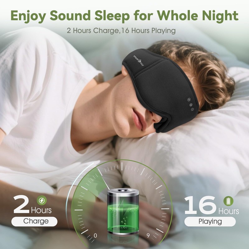 Schlafmaske, Kopfhörer, 3D, Bambus, Cotto, Schwarz, M