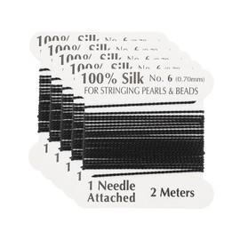 PATIKIL Silk Cord Thread, 5 Pcs Pure Silk Beading Thread Cord Size 0.8 mm with The Knotting Pearls Needle Attached, Black