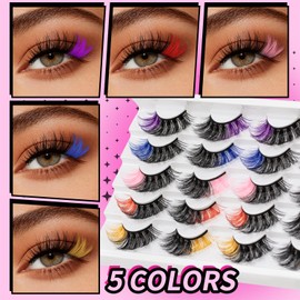 10 Pairs of Coloured Eyelashes, 3D Colourful Artificial Eyelashes (Colour