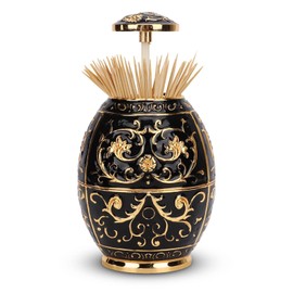 Toothpick Holder, Retro Toothpick Dispenser Automatic Pop Up Toothpick Box Retractable Toothpicks Case Decoration for Home(Gold+Black)