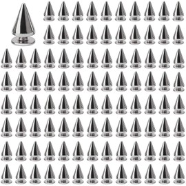 Juibao 100x Cone Spikes Studs with Screwbacks Punk Rivets, Double Cap Rivet for Punk Spikes on DIY Leather Bags Clothes Shoes, 7 × 10mm, Silver