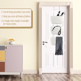 Okabay 3-Tier Over the Door Hanging Basket,Over Door Storage Organiser Wall Hanging Storage Organiser with Hook Storage Bag,Woven Rope Fabric Storage Solution for Bedroom Living Room Bathroom