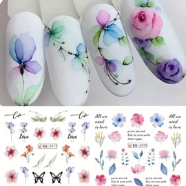 12 Sheets Flower Nail Art Stickers Decals Flowers Leaf Butterfly Nail Design Spring Colorful Flower Nail Stickers Water Transfer Nail Art Supplies for Women and Girls Spring Summer Nail Decorations