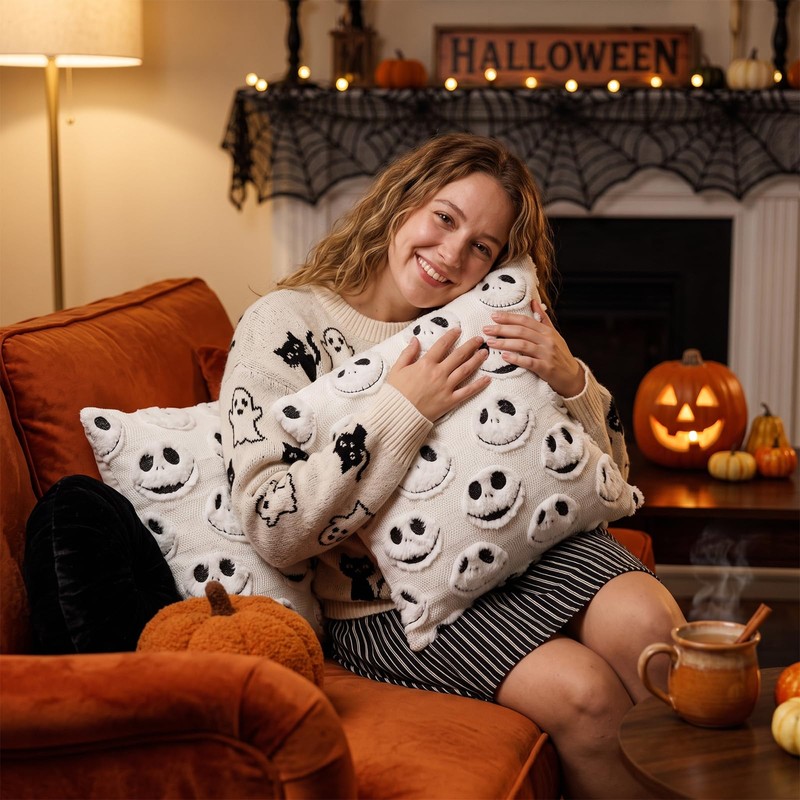 2PCS Halloween Pillow Covers 18x18Inch Nightmare Be Christmas Decor
