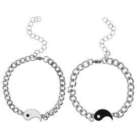 SAFIGLE Yin Yang Bracelets 2pcs Stainless Steel Matching Bracelets Adjustable Love Heart Engagement Statement Bracelet For Couple Friendship Relationship