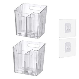 FloralGrace 2-Piece Acrylic Organiser, Clear Makeup Container, Stackable Organiser Baskets for Kitchen, Bathroom, Pantry Storage