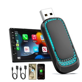 TXTSPU Adaptador inalámbrico inalámbrico para coche y Android Auto – Mini adaptador 2 en 1 para coches de fábrica con cable CarPlay y Android Auto Coches, retardo ultra bajo, luz ambiental multicolor