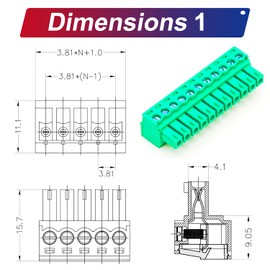 Tcenofoxy 3.81mm Male & Female 2/3/4/5/6/7/8/9/10/11/12/13/14/15/16/18/20/24 Pin Phoenix Connector No Soldering Green PCB Screw Terminal Block Connector (1Set 3.81MF-11Pin)