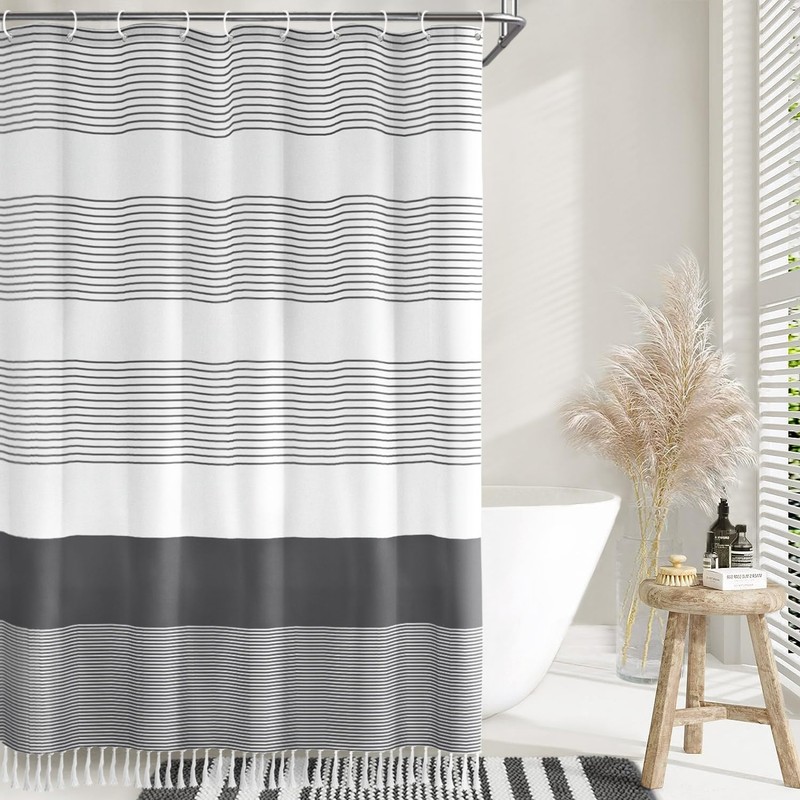 Awellife Dark Grey Bathroom Sets with Shower Curtain and Rugs