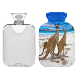 ZZXXB Kangaroo on The Beach Hot Cold Water Bottle with Fleece Cover PVC Hot Water Bag 2 Liter