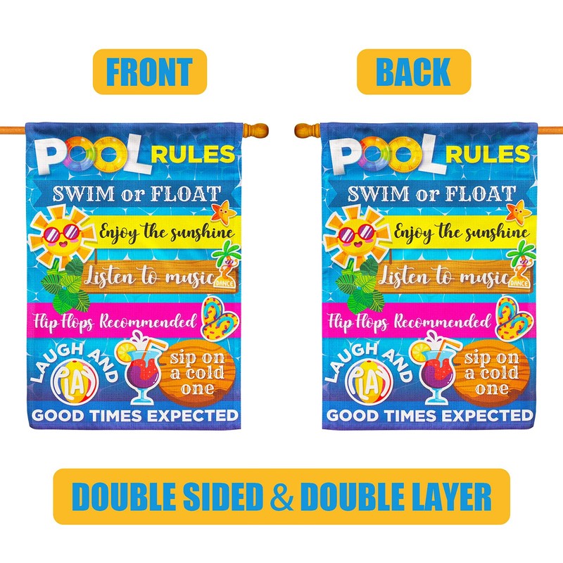 Pool Rules Signs and Decorations Outdoor, Summer Garden Flag Double
