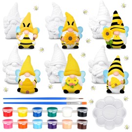 Poen 6 Sets Ready to Paint Your Own Gnome Statues DIY Ceramics Bee Gnomes Set Sunflower Garden Paintable Gnome Figurines Unpainted DIY Arts and Crafts for Craft Project Activity