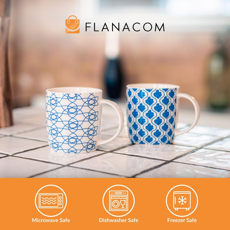 Flanacom Set of 4 Boho Coffee Cups, Large Oriental Design