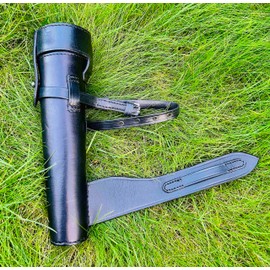 Saddle Flask Leather Cased Saddle Hip Flask Black Leather Cased Hunt Mounted Stainless Steel Baton Fox Hunting Horse Riding (Black)