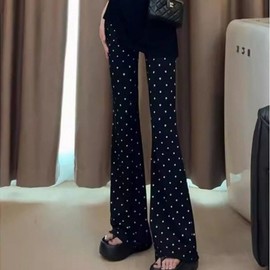 Kids' High-Waisted Thin Bootcut Yoga Pants - Black Polka Dot Print L Recommended 60.00 Kg-70.00 Kg / All-match Black Regular Size Recommended 160-173Cm 5ea