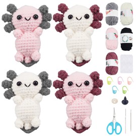 FREEBLOSS Set of 4 Axolotl Crochet Yarn and Crochet Hook Set Crochet Starter Set with Instructions Crochet Toy Set Crafts for Adults Beginners Craft Enthusiasts