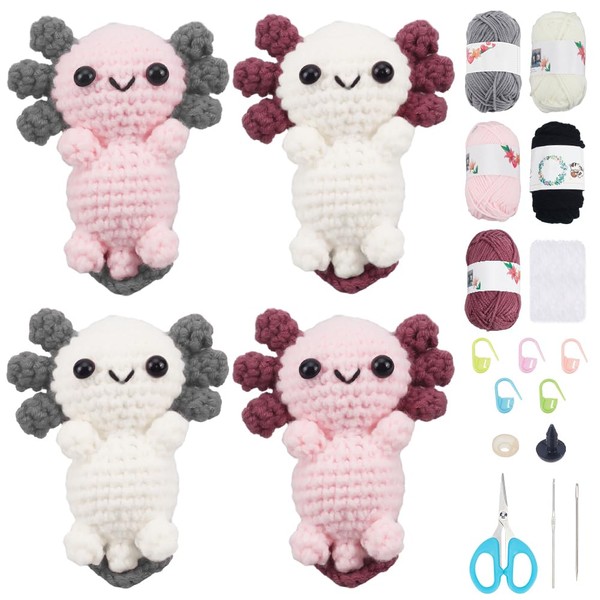FREEBLOSS Set of 4 Axolotl Crochet Yarn and Crochet Hook