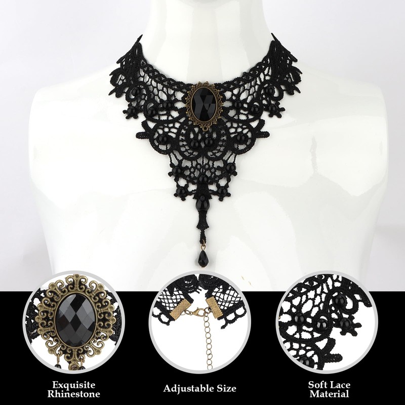 Uintoon 6PCS Black Gothic Lace Choker Necklace Set for Women