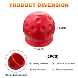 SHMZK 2 PCS Trailer Ball Cover, 2 Inch Rubber Waterproof Towing Hitch Ball Protective Cover, Universal Dustproof Tow Ball Sleeve Replacement for Truck RV Trailer, Car Accessories (Red)