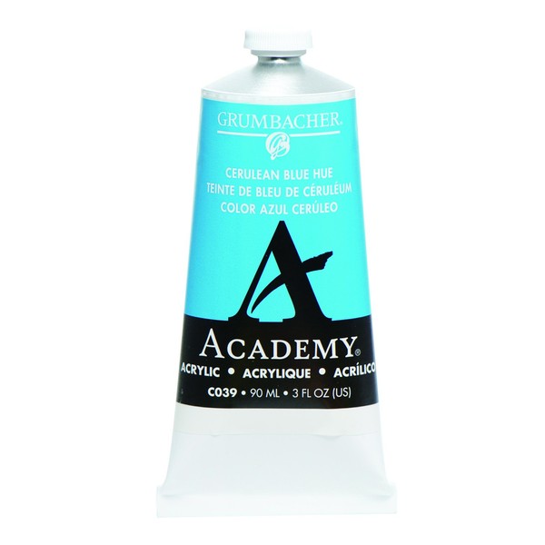 Grumbacher Academy Acrylic Paint, 90ml/3 oz Metal Tube, Cerulean Blue