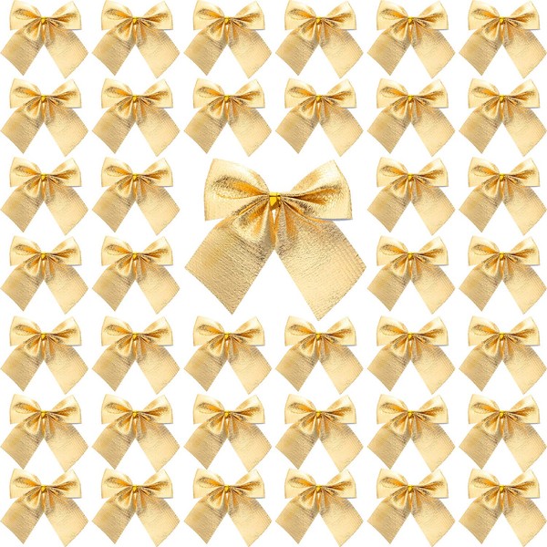Sumind 72 Pack Mini Christmas Tree Bows 6 cm Ribbon Bows Ornaments for Christmas Tree Hanging Decoration (Gold)
