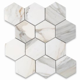 Stone Center Online G34XH Calacatta Gold 4" Hexagon Calcutta Oro Marble Mosaic Tile Honed