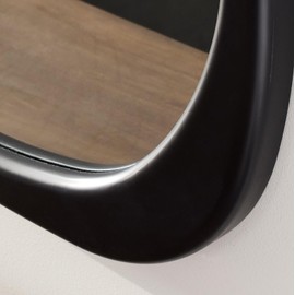 39 x 45 Inch Mid-Century Asymmetrical Wood Wall Frame Mirror, Matte Black Natural Wood Wall Mirror for Living Room, Handcrafted Irregular Wall Mirror for Bedroom, Elegant Mirror for Indoor