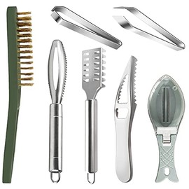 Fish Scaler Remover Set, 7 Pcs Fish Scales Tools with Stainless Steel Sawtooth, Fish Scraper Fish Bone Tweezers Fish Skin Peeler for Family, Seafood Markets, Remover Fish Scales