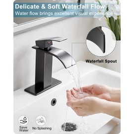 HOIGY Waterfall Bathroom Faucet Oil Rubbed Bronze, Brass 4 Ins Bathroom Faucets One Hole or 3 Hole, Single Handle with Deck Plate, Pop-up Drain & Water Hose