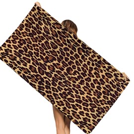 KDFSSIPE Leopard Print Beach Towel, Leopard Print Bath Towel, 75 x 150 cm, Microfibre Quick Drying Towel, Children's Beach Towel, Quick Drying, Ultra Absorbent, Sand-Free Beach Blanket