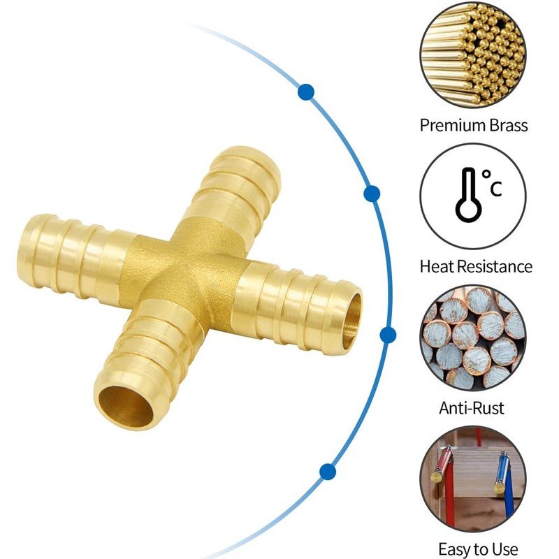 Hooshing 5/8" Pex Fitting 4 Ways Crimp Brass Pipe Fittings
