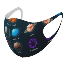 igsticker 015923 Design Mask, Set of 2, Polyester, Washable, Cloth Mask, XL Size, For Men, Solar System, Space, Planets