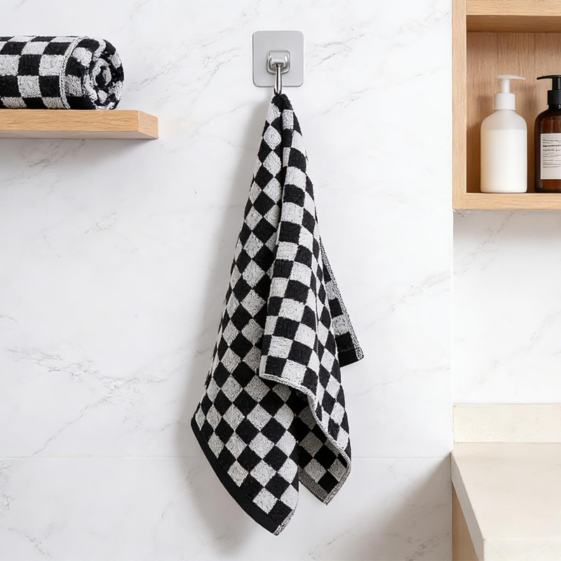 Sucrain 2 Pcs Checkered Hand Towels Black and White Bath