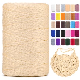 Polyester Macrame Cord 3mm X 219yards，Polyester Yarn for Crochet，Braided Polypropylene Macrame Cord，Bag, Wall Hangings, Rug, DIY Crafts (Cream, 1 Pcs)