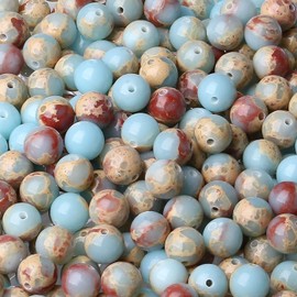 XIANNVXI Natural Stone Snake Skin Jasper Shoushan Stone Beads for Threading with Hole Round Crystals Gemstones for Threading Beads for Bracelets Chains DIY Jewellery Crafts 8 mm (Approx. 47 Pieces